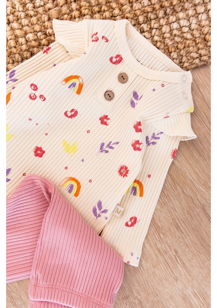 Gökkuşağı Desenli 2'li Kız Bebek Takım Alt Üst Bebek Takımı fiyatları