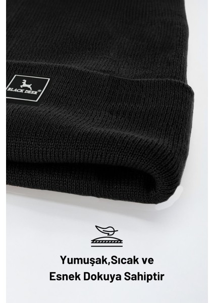 Kışlık Bere Şapka Düz Logolu Yumuşak Triko Basic Akrilik Beanie