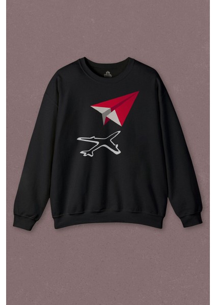 Unisex Sweatshirt Kağıt Uçak Hayaller Hayatlar Fly Pilot Baskılı Sweatshirt