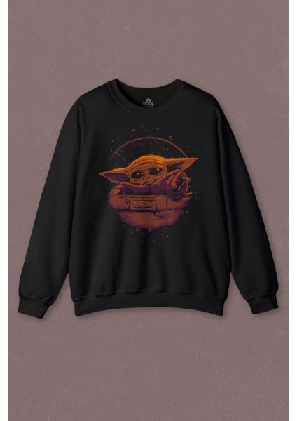 Unisex Sweatshirt Baby On Board Yoda Star Wars Yeşil Çocuk Mandalorian 2 Baskılı Sweatshirt