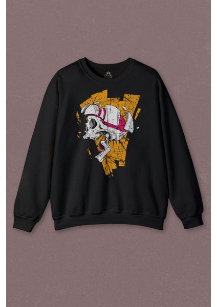 Unisex Sweatshirt Kurukafa Metal Skull Rock Baskılı Sweatshirt