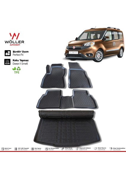 Fiat Doblo Paspas Bagaj Havuzu Set 2010 Sonrası 3D Ultraflex Set