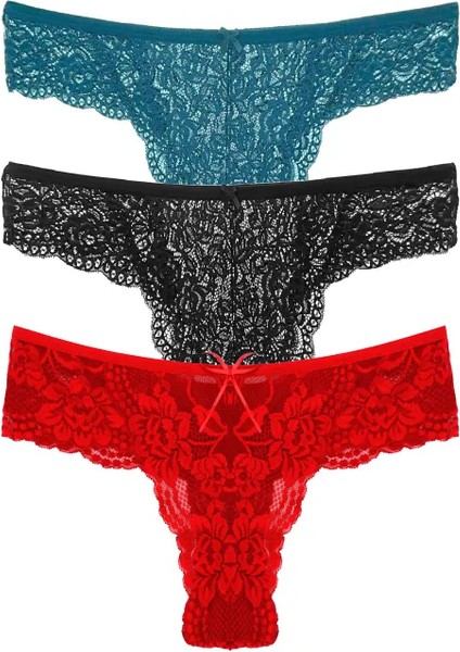 3'lü Komple Dantel Büyük Beden Bato Kadın Bikini Külot