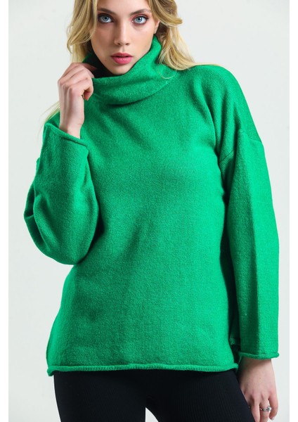 Yeşil Yumoş Oversize Balıkçı Yaka Triko Kazak 24309 fiyatları