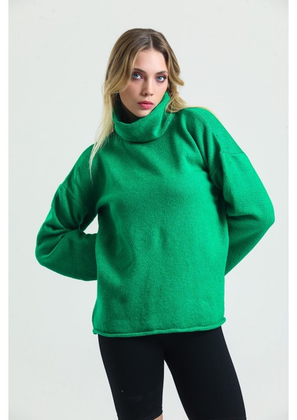 Yeşil Yumoş Oversize Balıkçı Yaka Triko Kazak 24309 modelleri