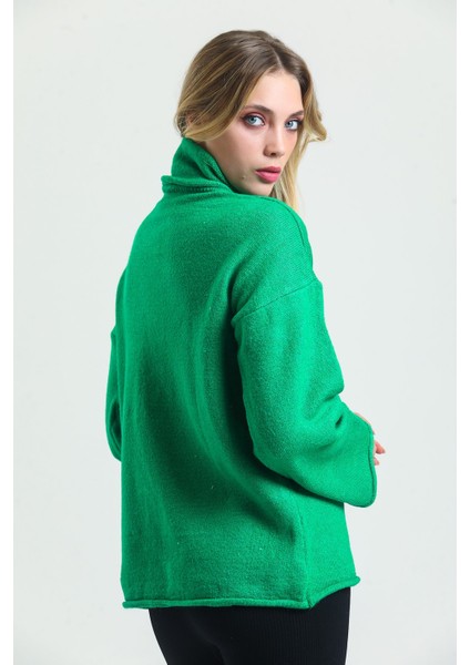 Yeşil Yumoş Oversize Balıkçı Yaka Triko Kazak 24309 indirimleri