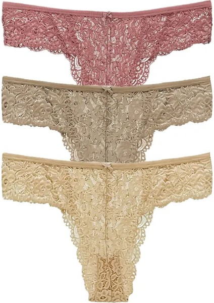 3'lü Komple Dantel Büyük Beden Bato Kadın Bikini Külot