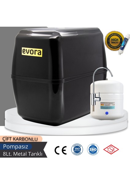 5 Aşamalı 8 Lt Siyah Kapalı Oval Kasa Pompasız Su Arıtma Cihazı
