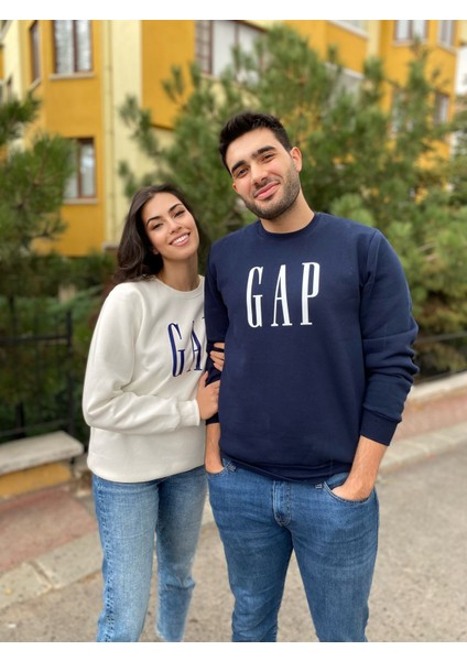 Lacivert Gap Baskılı Yetişkin Unisex Sweatshirt