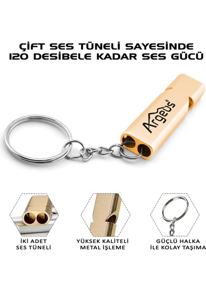Argeus Anahtarlıklı Alüminyum Acil Durum/hakem Düdüğü Gold