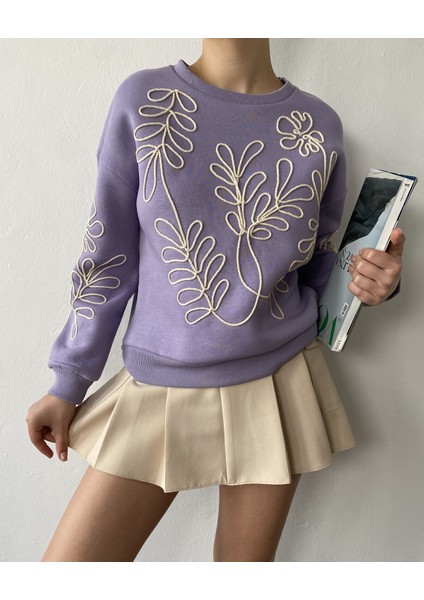 Lila Nakışlı Kısa Sweatshirt 26071 fiyatları