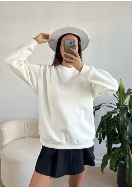 Ekru Basic Oversize Sweatshirt 26088