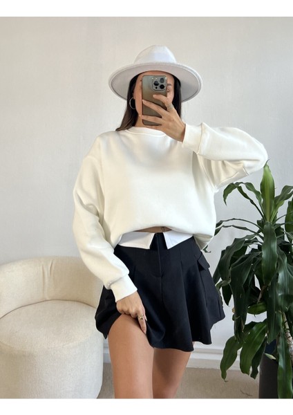 Ekru Basic Oversize Sweatshirt 26088 fiyatları