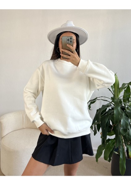 Ekru Basic Oversize Sweatshirt 26088 modelleri
