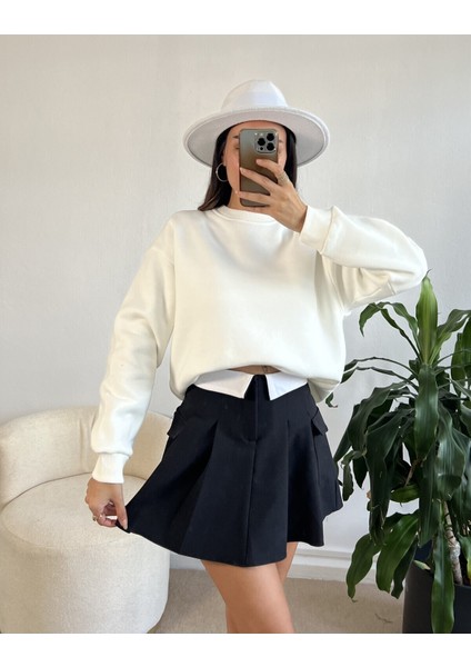 Ekru Basic Oversize Sweatshirt 26088 fırsatları