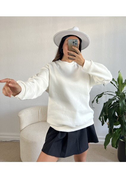 Ekru Basic Oversize Sweatshirt 26088 indirimleri