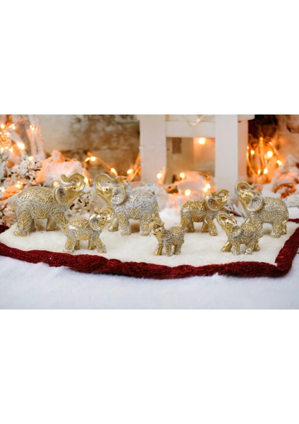 Lüks Işlemeli 7li Bereket Fil Biblo Hediyelik Dekoratif Ürün Konsol Vitrin Süsü Ev Yılbaşı Hediyesi2