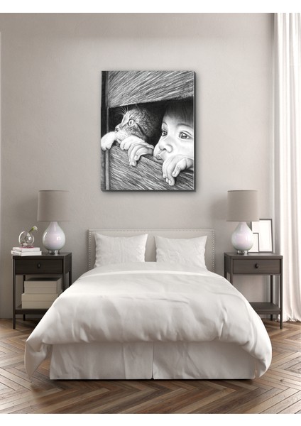 En Iyi Arkadaşım Kedi ve Çocuk Kanvas Tablo Minimalist Dekoratif Soyut Modern fiyatları
