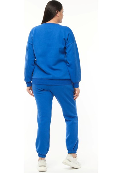 Kadın Büyük Beden Basıc Şardonlu Mavi Sweatshirt
