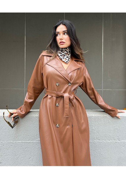 Kahve Kruvaze Kapama Deri Trençkot 26069