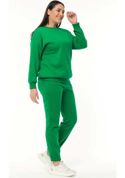 Kadın Büyük Beden Basıc Şardonlu Yeşil Sweatshirt modelleri