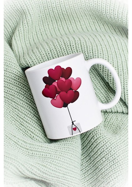 Uçan Kalpler Baskılı Kupa Bardak Porselen Çay Kahve Fincanı Hediye