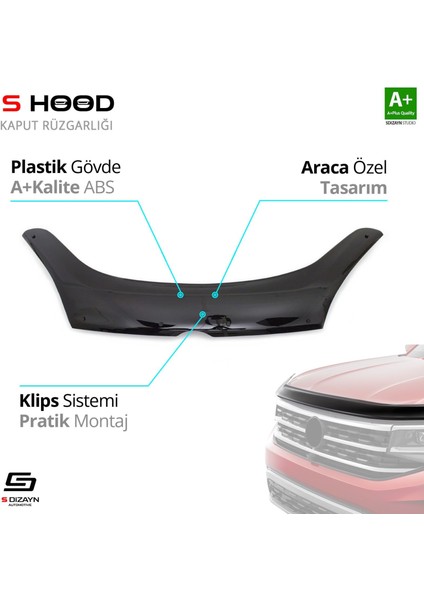 S-Dizayn Fiat Doblo Abs Plastik Kaput Rüzgarlığı 2015 Üzeri A+Kalite