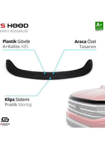 S-Dizayn Fiat Egea Abs Plastik Kaput Rüzgarlığı 2015 Üzeri A+Kalite