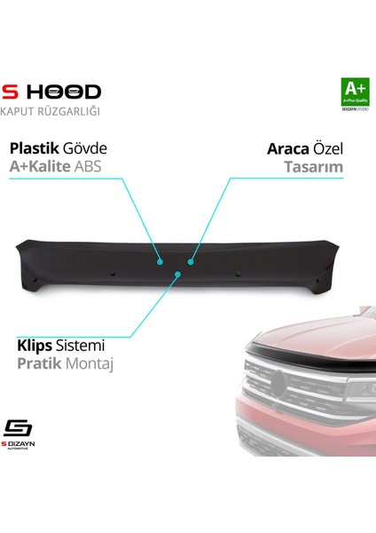 S-Dizayn Fiat Linea Abs Plastik Kaput Rüzgarlığı 2007 Üzeri A+Kalite