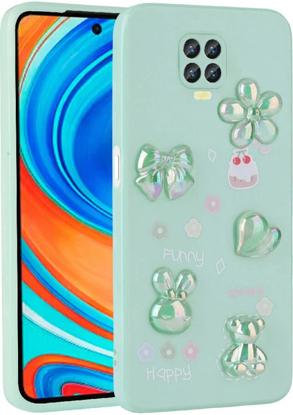 Case 4u Xiaomi Redmi Note 9 Pro Kabartma Figürlü Parlak Toys Silikon Kılıf Açık Yeşil