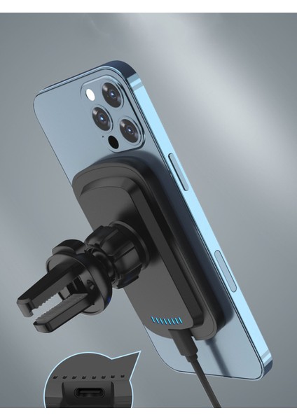 Manyetik Araç Kablosuz Şarj Cihazı, Havalandırmalı Gösterge Paneli Araç Şarj Standı-(Wc-14-Beyaz 15W)(TEK Set) (Yurt Dışından)