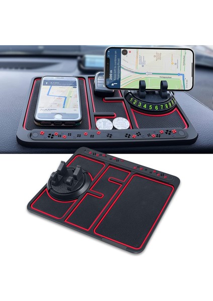 4'ü 1 Arada Araç Için Kaymaz Telefon Altlığı, Karanlıkta Parlayan Telefon Altlığı, 360 Derece Dönen Araç Telefonu Tutucu (Kırmızı, Aydınlık Değil) (Yurt Dışından)