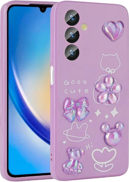 Case 4u Galaxy A34 Kabartma Figürlü Parlak Toys Silikon Kılıf Mor