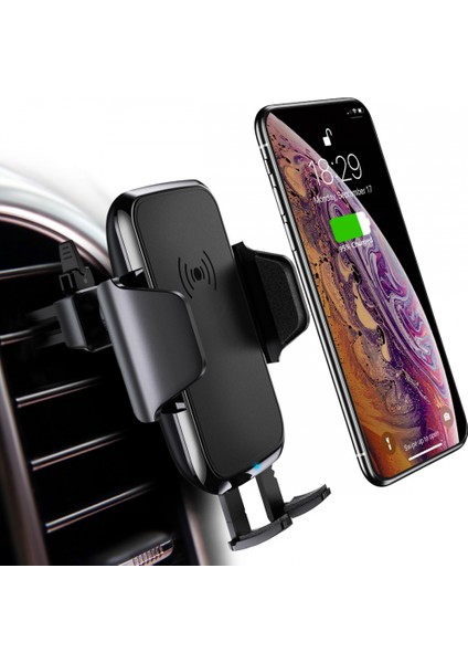 Kablosuz Araç Şarj Cihazı, 10W Hızlı Şarj Otomatik Sıkma Araç Montajı, Ön Cam Havalandırmalı Telefon Tutucu - (Siyah) (Tek Parça) (Yurt Dışından)