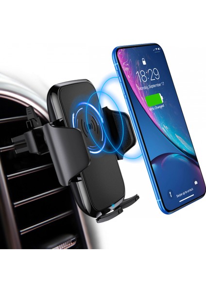 Kablosuz Araç Şarj Cihazı, 10W Hızlı Şarj Otomatik Sıkma Araç Montajı, Ön Cam Havalandırmalı Telefon Tutucu - (Siyah) (Tek Parça) (Yurt Dışından)
