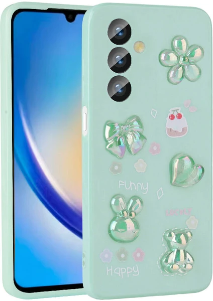 Case 4u Galaxy A24 Kabartma Figürlü Parlak Toys Silikon Kılıf Açık Yeşil