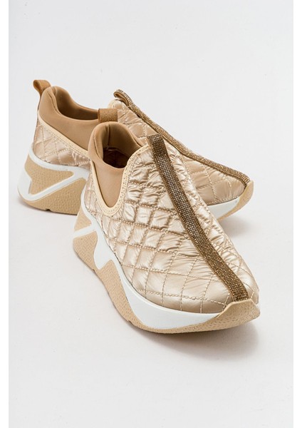 Kare Desen Taşlı Spor Ayakkabı BEJ