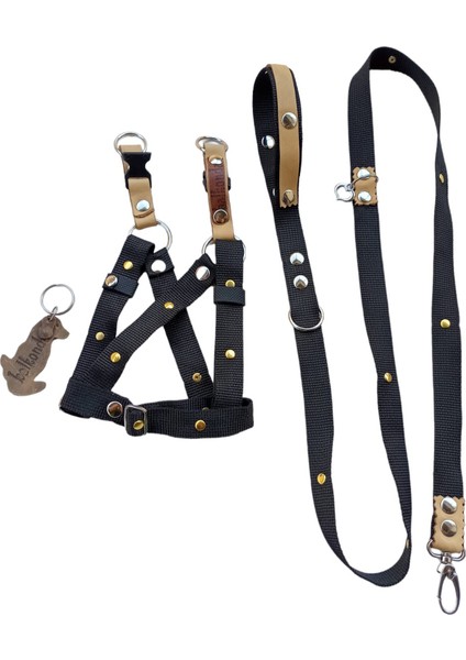 Köpek göğüs tasması gezdirme kayışlı set siyah küçük ırk uzunluk:125cm göğüs ölçüsü:30-50cm ayarlamalı dog harness TB4-5