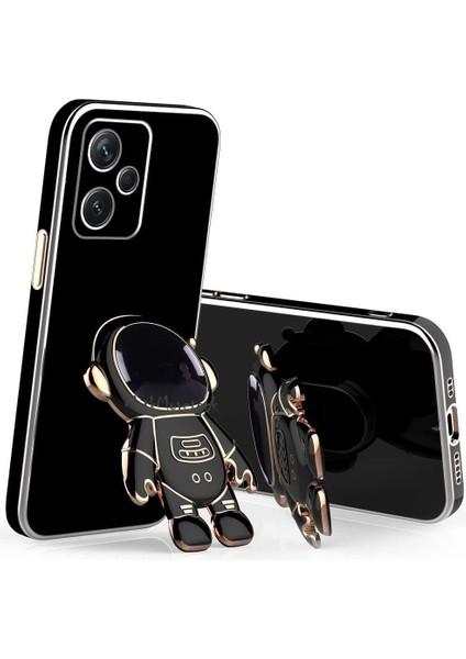 Realme C53 Uyumlu Kılıf Astronot Standlı Sevimli Parlak Altın Gold Kenarlı Tam Korumalı Kapak