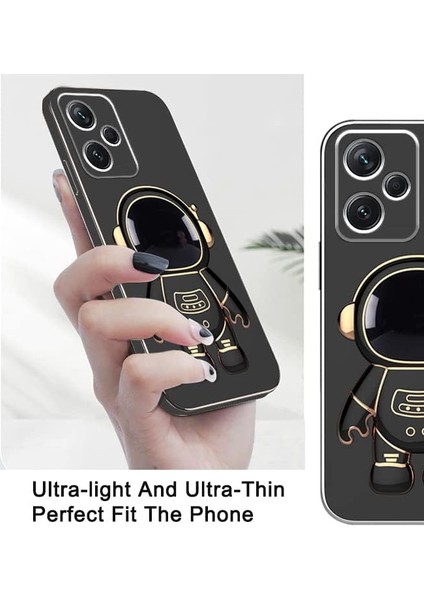 Realme C53 Uyumlu Kılıf Astronot Standlı Sevimli Parlak Altın Gold Kenarlı Tam Korumalı Kapak