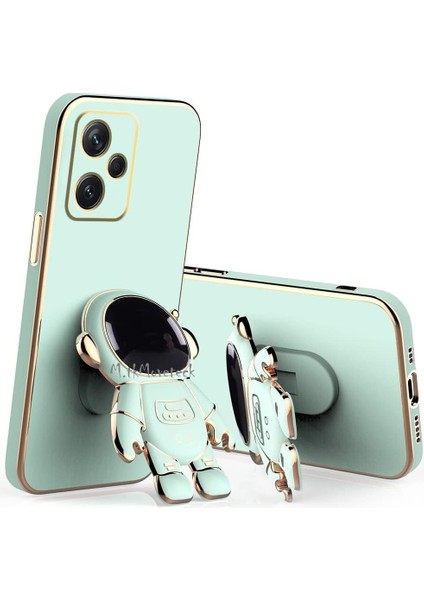 Realme C53 Uyumlu Kılıf Astronot Standlı Sevimli Parlak Altın Gold Kenarlı Tam Korumalı Kapak