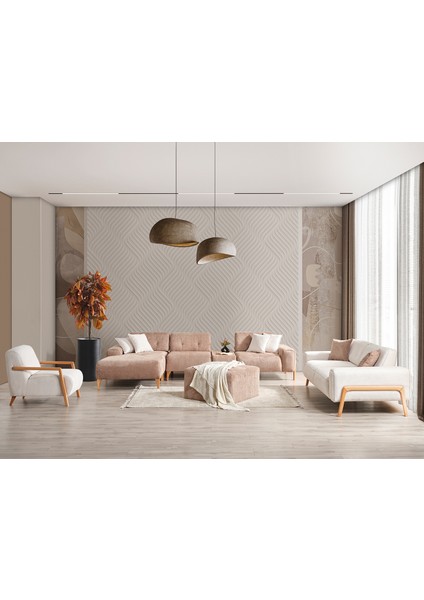 Dolex Sırt Mekanizmalı Ceviz Kasa Köşeli Piyonlu Koltuk Takımı 3+1+K+P