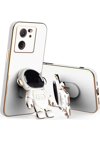 MTK Moveteck Xiaomi Mi 13T & Mi 13T Pro Uyumlu Kılıf Astronot Standlı Parlak Altın Gold Kenarlı