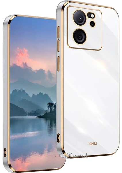 MTK Moveteck Xiaomi Mi 13T & Mi 13T Pro Kılıf Kamera Korumalı Parlak Gold Altın Kenarlı