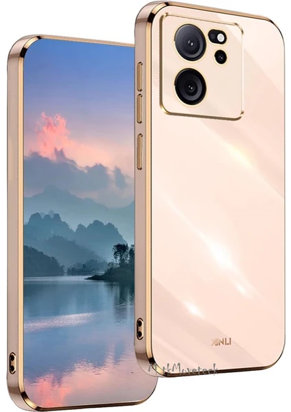 MTK Moveteck Xiaomi Mi 13T & Mi 13T Pro Kılıf Kamera Korumalı Parlak Gold Altın Kenarlı