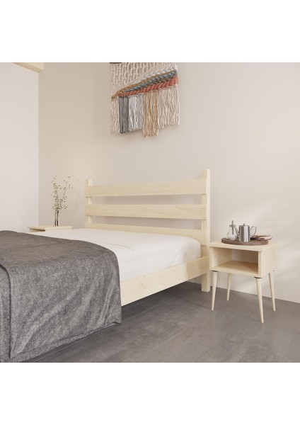Natura Model Doğal Çam Ahşap Karyola ve Iki Komodin Set