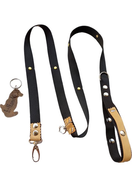 Köpek gezdirme tasması kolon deri siyah zımbalı küçük ve orta ırk genişlik:2cm uzunluk:125cm dog leash B5-11