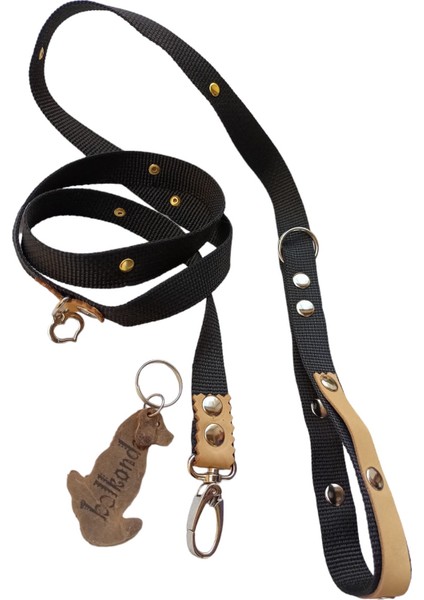 Köpek gezdirme tasması kolon deri siyah zımbalı küçük ve orta ırk genişlik:2cm uzunluk:125cm dog leash B5-11