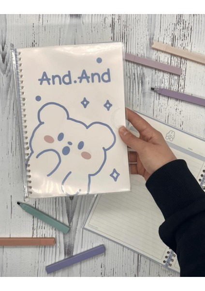 Sevimli Hayvan Tavşan Desenli Spiralli Binder B5 Defter Scrapbook