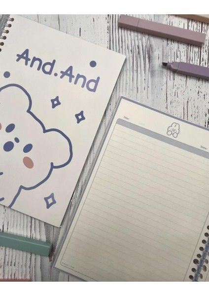 Sevimli Hayvan Tavşan Desenli Spiralli Binder B5 Defter Scrapbook